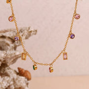 Colorful Jewelry Gift for Women Zircon Choker Necklace Gold Plated Necklace 316L Stainless Steel Jewelry