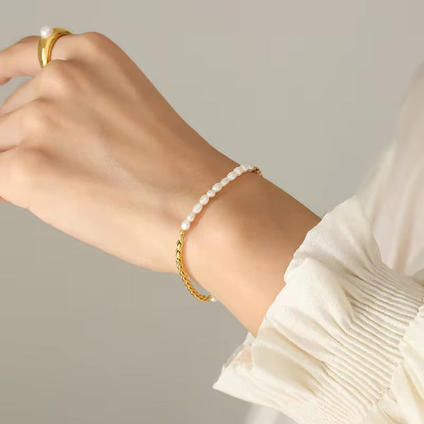Fashion Jewelry Freshwater Pearl OT Buckle Bracelet Stainless Steel 18K Gold Plated Bracelet Women