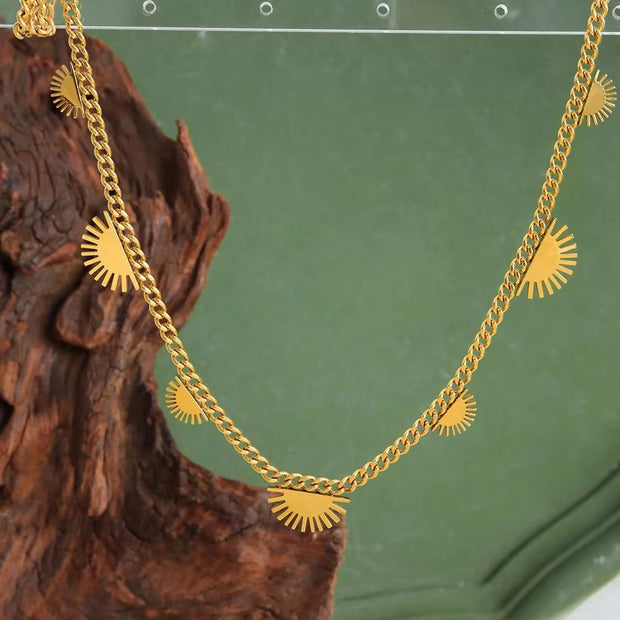 Stainless Steel Gold Plated Charm Necklace Sunrise Sun Cuban Chain Necklace Jewelry for Women
