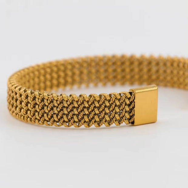 Customized Trendy Stainless Steel Inlaid Open Bracelet Gold Cuff Bangle 18K Gold PVD Plated Stainless Steel Bracelet