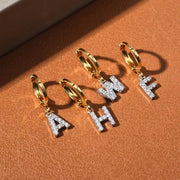 26 English Letters Diamond Earring Personalized Initial Earrings for Girls Brass Plated 18K Real Gold round Ear Clip Jewelry
