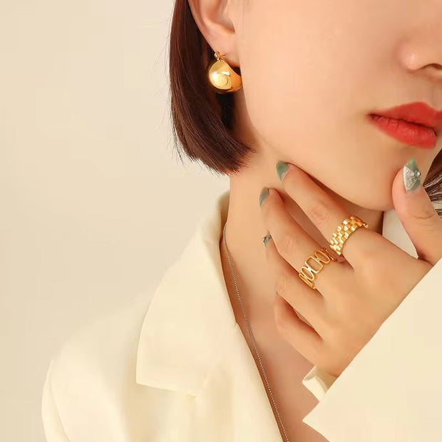 Special Design Fashion Jewelry 18K Gold Plated Stainless Steel Geometric Shape round Hoop Earrings