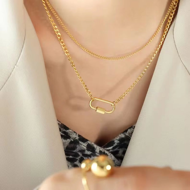 Smooth Fashion Jewelry 18K Gold Plated Stainless Steel Geometric Double Layer U Shape Pendant Necklace