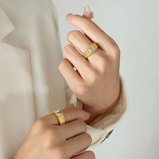 CZ Diamond Women Non Tarnish Trendy 18K Gold Plated Stainless Steel Cubic Zirconia Rings Jewelry