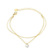 Custom Double Layer 18K Gold Plated Chain Stainless Steel Link Zircon Chain Jewelry Bracelets Ladies