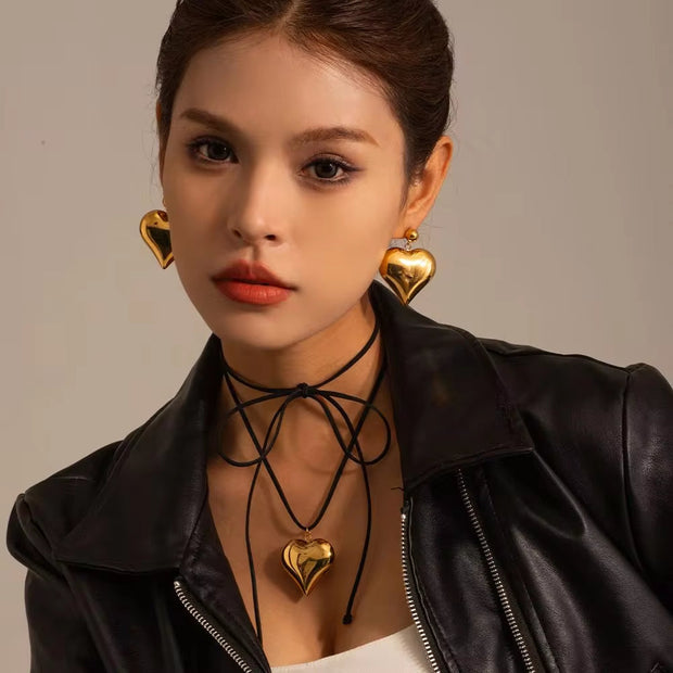 Stainless Steel 18K Gold Plated Heart Shape Necklace Jewelry Chain Set Fashion Jewelry