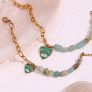 Splicing Amazonite Evil Eye Jewelry Gold Plated Charm Necklace Gold Plated Gemstone Jewelry Stainless Steel