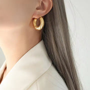 French Marka Custom Stainless Steel Fashion Jewelry Chunky Vintage Hoop Earrings 18K Gold Plated for Women