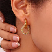 Chunky Micro Insert Shining Zircon Exaggerated Hoop Earrings Non Tarnish Gold Plated 316L Stainless Steel Hypoallergenic Earring