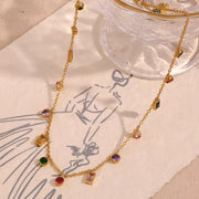 Colorful Jewelry Gift for Women Zircon Choker Necklace Gold Plated Necklace 316L Stainless Steel Jewelry