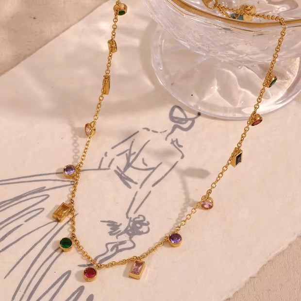 Colorful Jewelry Gift for Women Zircon Choker Necklace Gold Plated Necklace 316L Stainless Steel Jewelry