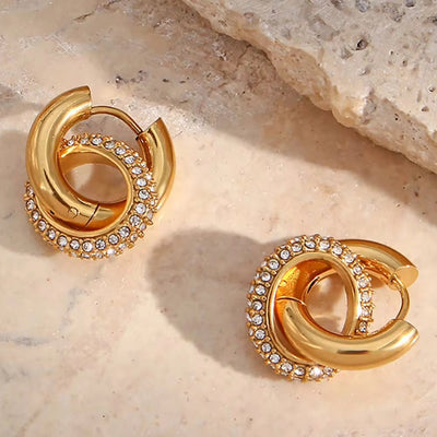 Chunky Micro Insert Shining Zircon Exaggerated Hoop Earrings Non Tarnish Gold Plated 316L Stainless Steel Hypoallergenic Earring