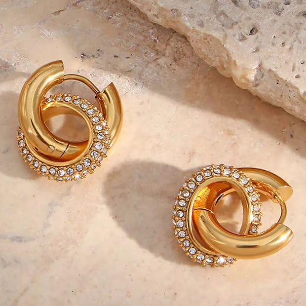 Chunky Micro Insert Shining Zircon Exaggerated Hoop Earrings Non Tarnish Gold Plated 316L Stainless Steel Hypoallergenic Earring