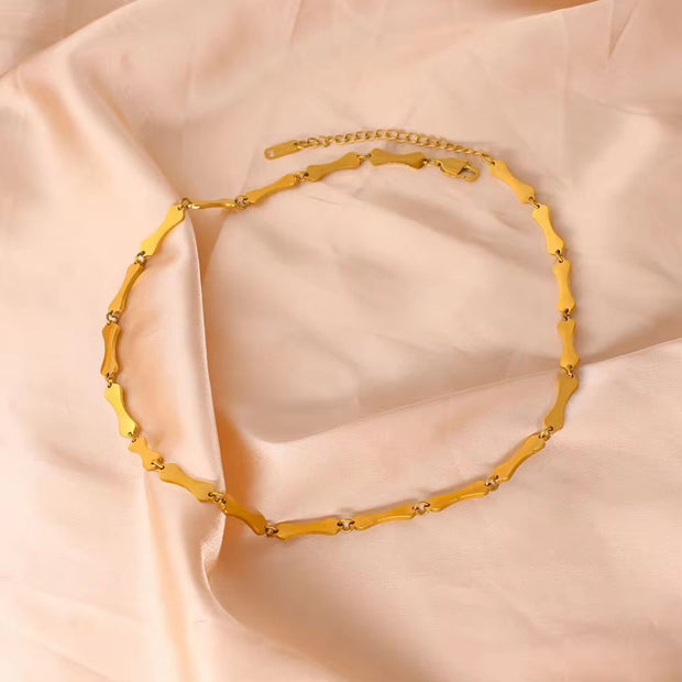 Classic New Gold Plated Stainless Steel Bone Shape Chain Necklace for Women'S Simple Style Hip Hop Jewelry