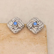 Classic Textured Geometric Stainless Steel Ear Stud Girl Women'S Golden Jewelry Square Knot Earrings Wholesale