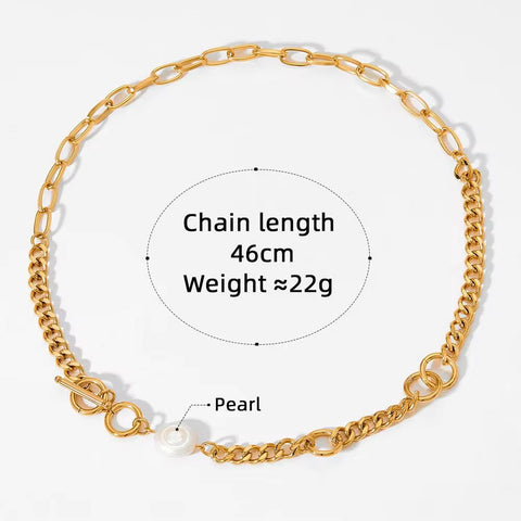 Stainless Steel Twist Chain Pearl Necklace OT Buckle Baroque Freshwater Pearl Twisted Chain Necklace Women