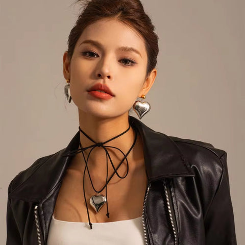 Stainless Steel 18K Gold Plated Heart Shape Necklace Jewelry Chain Set Fashion Jewelry