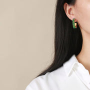 Good Quality 18K Gold Plated Green Cubic Zircon Earrings Deliate No Fade Stainless Steel Bling Diamond U Shape Earrings