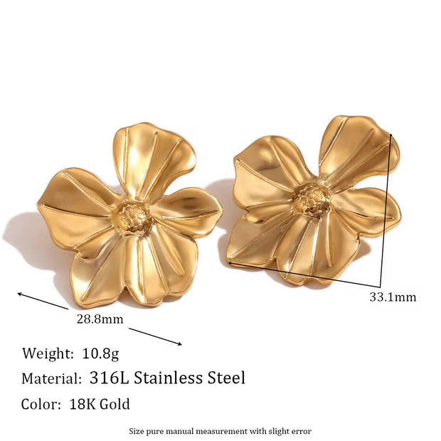 2024 New Arrivals Engraved Flower Earrings Gold Plated Gift for Girls Stainless Steel Stud Earrings