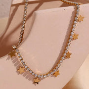 Shining Zircon Tennis Chain Necklace Gold Plated Star Charm Necklace Stainless Steel Jewelry