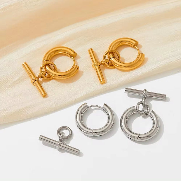 Fashion 18K Gold-Plated Stainless Steel T-Bar Pendant Earrings Women'S Fashion Earing Accessories Jewelry Making