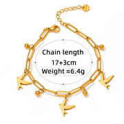 2024 Women Gold Plated Paper Clip Chain Bracelet Swallow Bird Pendant Necklace Jewelry Set