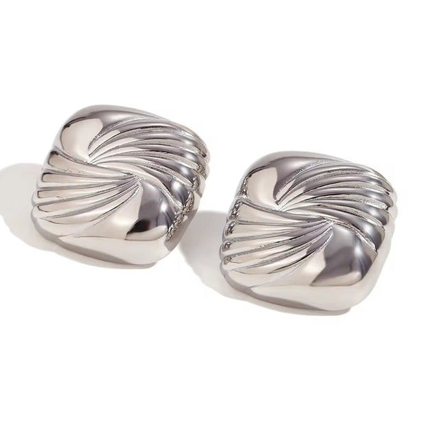 Dropshipping Trend 2024 Square Engraved Wing Stud Earrings Gold Plated Statement Jewelry Stainless Steel Earrings