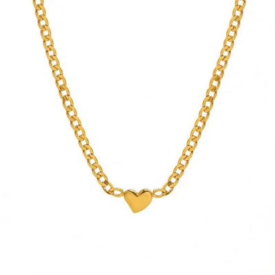 Trendy 18K Gold Plated Stainless Steel Jewelry Figaro Chain Link Cute Love Heart Necklace for Women