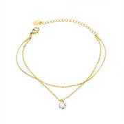 Custom Double Layer 18K Gold Plated Chain Stainless Steel Link Zircon Chain Jewelry Bracelets Ladies