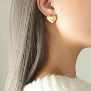Fashion Jewelry Luxury Cubic Zirconia Stainless Steel 18K Gold Plated Love Heart Stud Earrings Charm Women