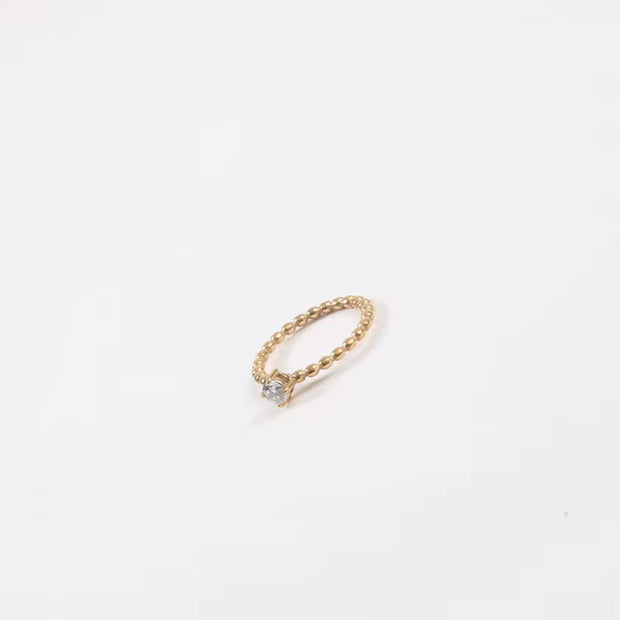 Stainless Steel 18K Gold Plated Cubic Zirconia Beaded Ring Minimal Bohemian Stacked CZ Stone round Shaped Ring