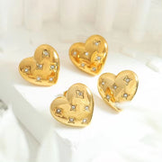 Fashion Jewelry Luxury Cubic Zirconia Stainless Steel 18K Gold Plated Love Heart Stud Earrings Charm Women
