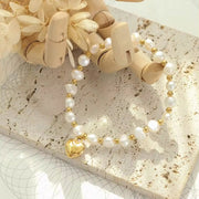 Fashion Design Heart Pendant Irregular Freshwater Pearl Beaded Charm Bead Bracelet Ladies
