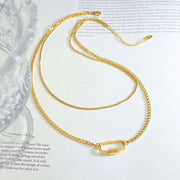 Smooth Fashion Jewelry 18K Gold Plated Stainless Steel Geometric Double Layer U Shape Pendant Necklace