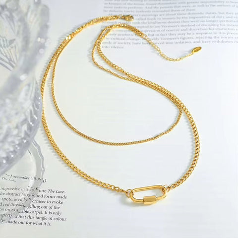 Smooth Fashion Jewelry 18K Gold Plated Stainless Steel Geometric Double Layer U Shape Pendant Necklace