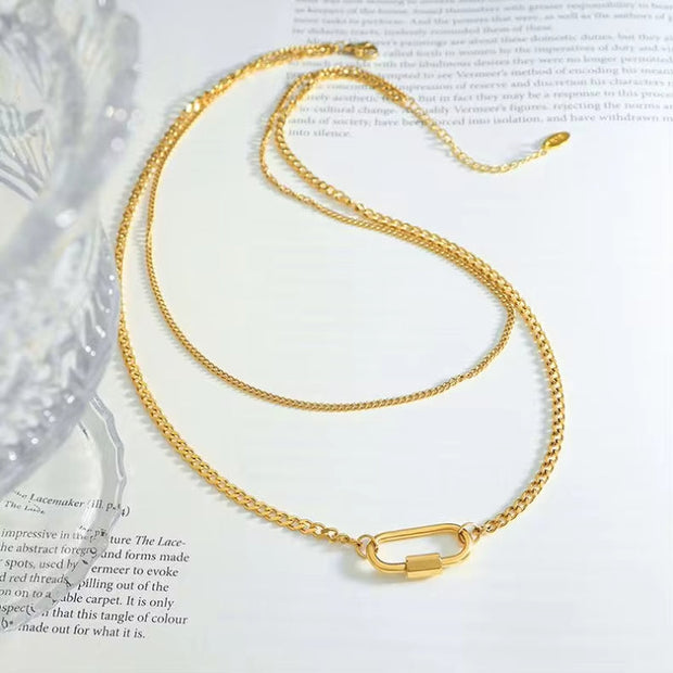 Smooth Fashion Jewelry 18K Gold Plated Stainless Steel Geometric Double Layer U Shape Pendant Necklace