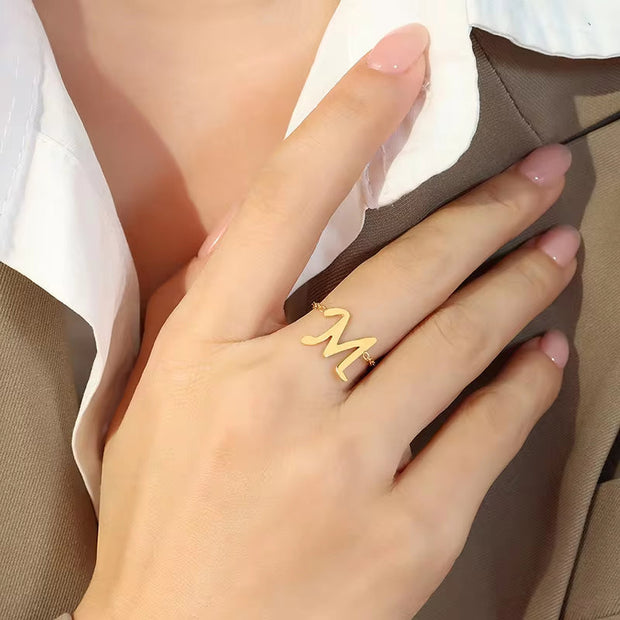 Stainless Steel Charm Adjustable Beads Chain Titanium Steel Letter M Rings Jewelry Women