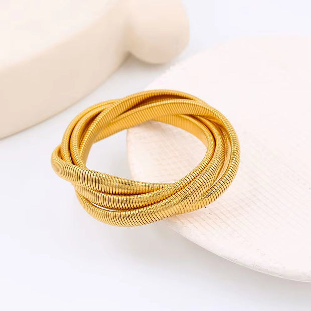 Stainless Steel Stretchable Double Snake Bangles Hip Hop Non Tarnish Gold Three Snake Bracelets for Women Men