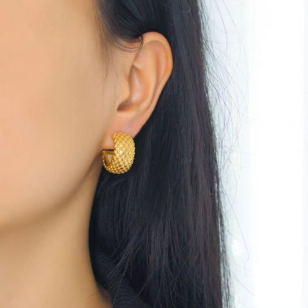 Dropshipping Waterproof Grain Fat Earrings 18K Gold Plated Stainless Steel Tarnish Free Cute Jewelry