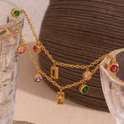 Colorful Jewelry Gift for Women Zircon Choker Necklace Gold Plated Necklace 316L Stainless Steel Jewelry