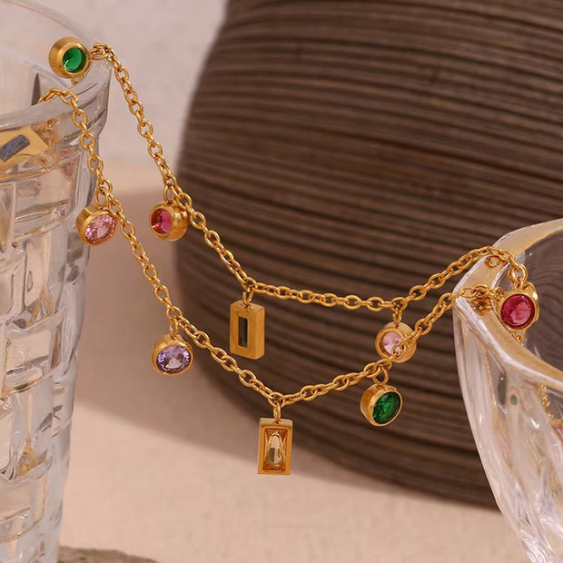 Colorful Jewelry Gift for Women Zircon Choker Necklace Gold Plated Necklace 316L Stainless Steel Jewelry