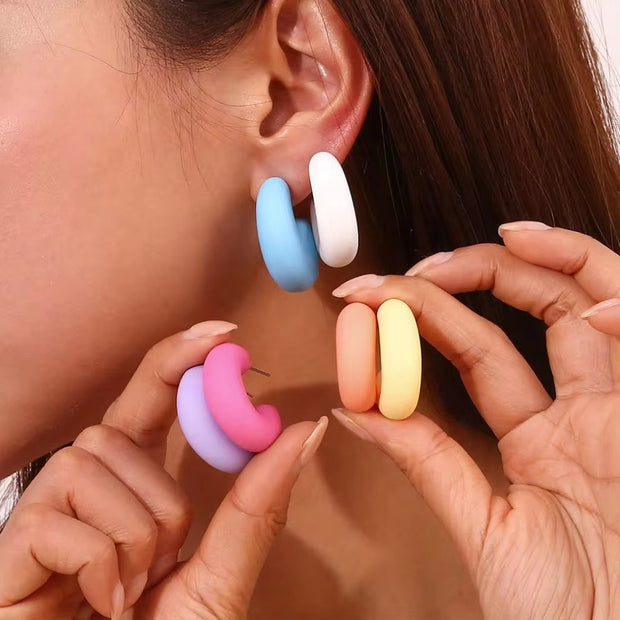 Colorful ABS Resin Spring Jewelry Enamel Hoop Earrings Stainless Steel Jewelry Gifts for Women