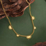 Stainless Steel Gold Plated Charm Necklace Sunrise Sun Cuban Chain Necklace Jewelry for Women