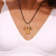 Colorful Zircon Cross Pendant Necklace for Women Rope Chain Gold Plated Jewelry Stainless Steel Necklace