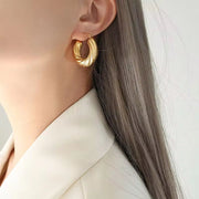 French Marka Custom Stainless Steel Fashion Jewelry Chunky Vintage Hoop Earrings 18K Gold Plated for Women