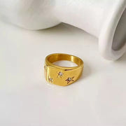 Stylish High Polished Stainless Steel Pentagram Cz Geometric Ring 18K Gold Plating No Fade Titanium Steel Smooth Square Ring