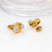 Bling Zircon Inlaid Coffee Bean Ear Studs 18K Gold Plated Stainless Steel Earrings for Women Girls Prevent Allergy