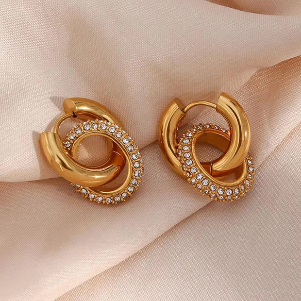 Chunky Micro Insert Shining Zircon Exaggerated Hoop Earrings Non Tarnish Gold Plated 316L Stainless Steel Hypoallergenic Earring