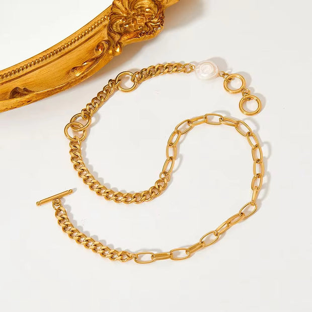 Stainless Steel Twist Chain Pearl Necklace OT Buckle Baroque Freshwater Pearl Twisted Chain Necklace Women