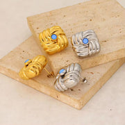 Classic Textured Geometric Stainless Steel Ear Stud Girl Women'S Golden Jewelry Square Knot Earrings Wholesale